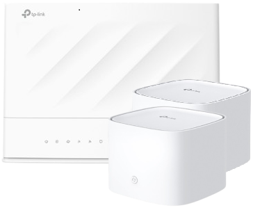 A TP-Link VX230v Dual-Band Wi-Fi 6 Modem Router and HX510 Mesh WiFi Router.